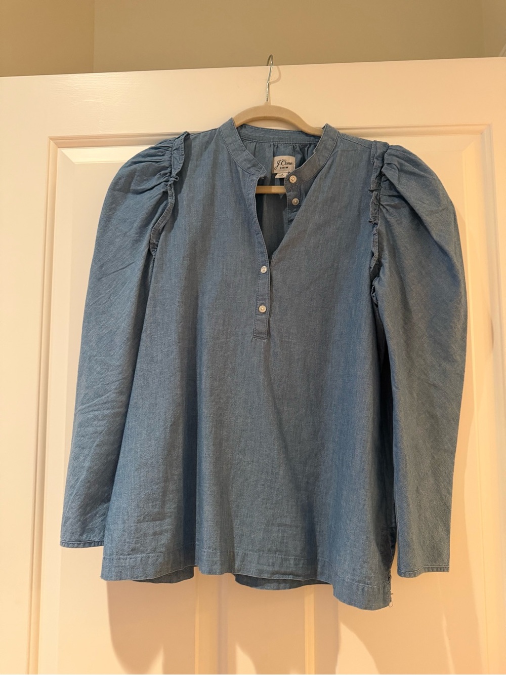 J. Crew Blue Chambray Puff-Sleeve Tunic Top